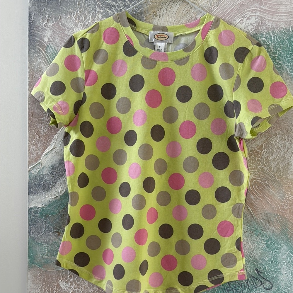 Talbots Green and Pink Polka Dot Short Sleeve Tee